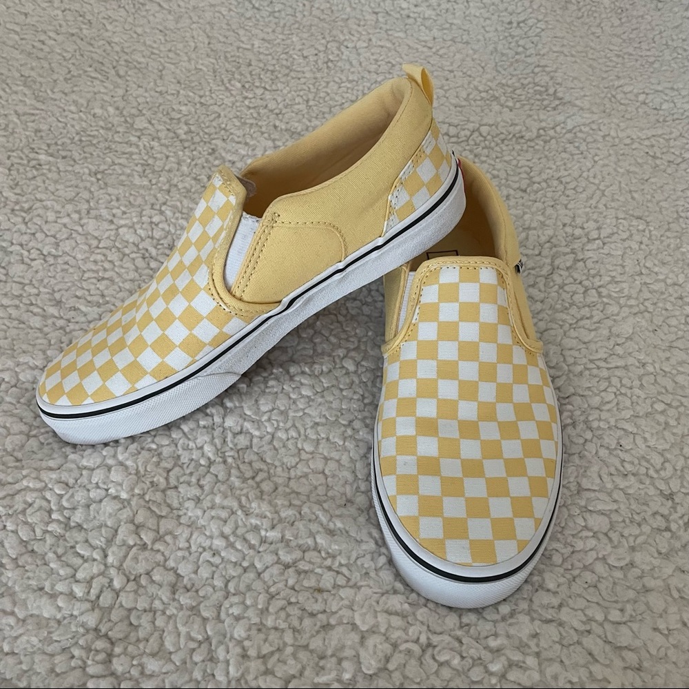 NWOT Yellow Checkered Slip On Vans